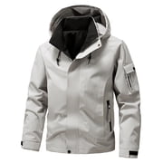 Zpanxa Heavy-Duty Waterproof Work Jacket Hooded Rugged Raincoat with Multiple Utility Pockets for All-Weather Outdoor Construction and High-Visibility Work Commute Khaki L