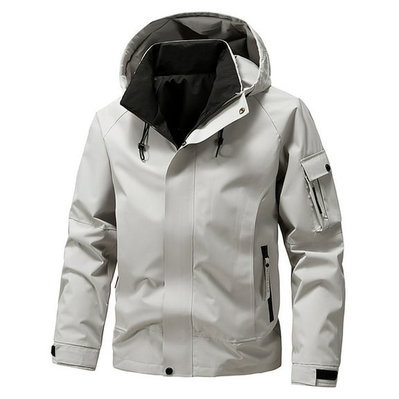 Zpanxa Heavy-Duty Waterproof Work Jacket Hooded Rugged Raincoat with Multiple Utility Pockets for All-Weather Outdoor Construction and High-Visibility Work Commute Khaki L