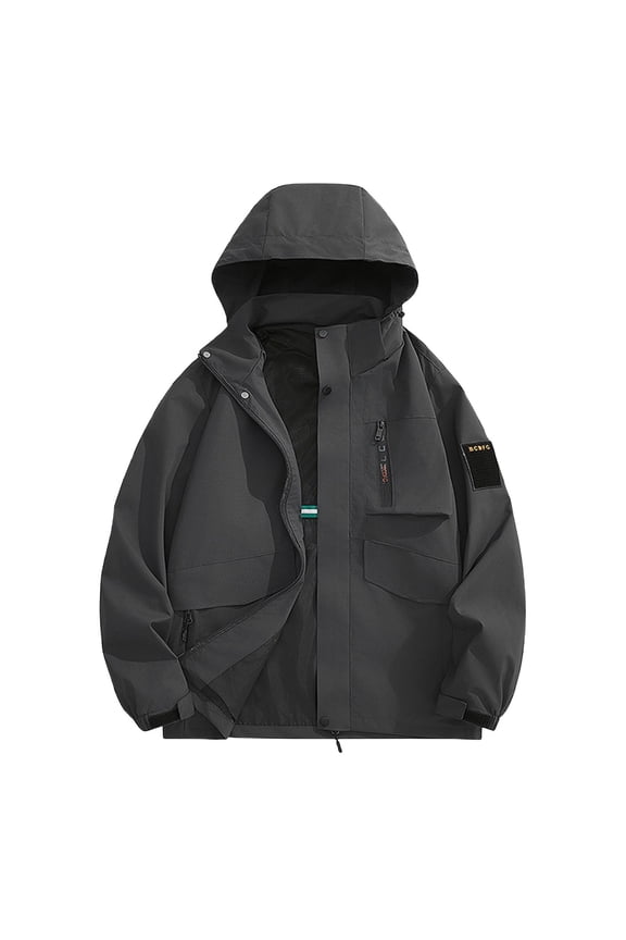 Heavy-Duty Waterproof Work Jacket Windproof Hooded Long Sleeve High-Visibility Rain Gear for Outdoor Construction and All-Weather Work Commute Gray XL