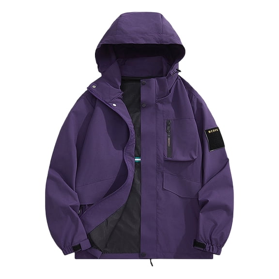Zpanxa Heavy-Duty Waterproof Work Jacket Windproof Hooded Long Sleeve High-Visibility Rain Gear for Outdoor Construction and All-Weather Work Commute Purple 4XL