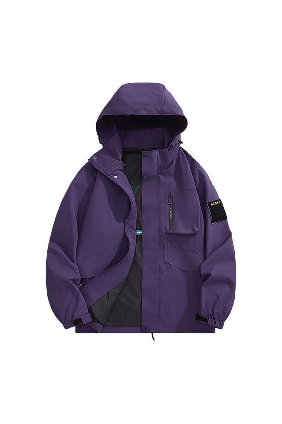 Heavy-Duty Waterproof Work Jacket Windproof Hooded Long Sleeve High-Visibility Rain Gear for Outdoor Construction and All-Weather Work Commute Purple XL