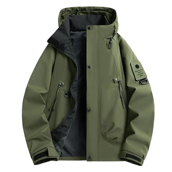 Zpanxa Heavy-Duty Waterproof Work Jacket Windproof Hooded Long Sleeve Rugged Raincoat for Outdoor Construction and All-Weather High-Visibility Work Commute Army Green XS
