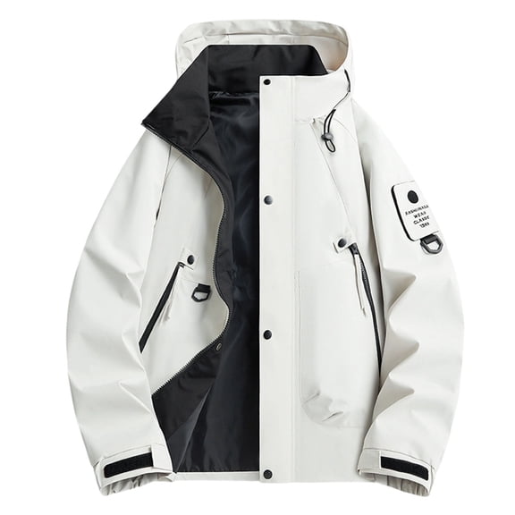 Zpanxa Heavy-Duty Waterproof Work Jacket Windproof Hooded Long Sleeve Rugged Raincoat for Outdoor Construction and All-Weather High-Visibility Work Commute White S