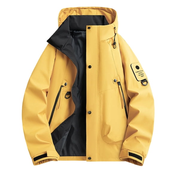 Zpanxa Heavy-Duty Waterproof Work Jacket Windproof Hooded Long Sleeve Rugged Raincoat for Outdoor Construction and All-Weather High-Visibility Work Commute Yellow XS