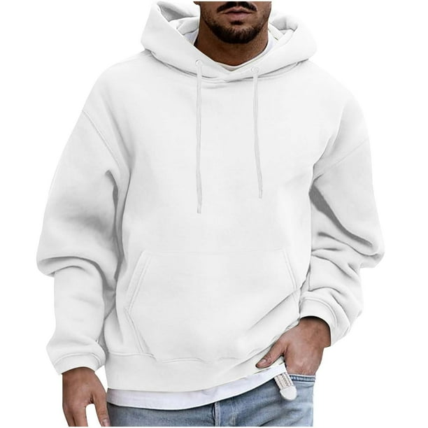 Zpanxa Hoodies for Men Oversized Long Sleeve Hooded Sweatshirt Pullover  with Pocket Solid Color Casual Fashion Round Neck Tops White 3XL