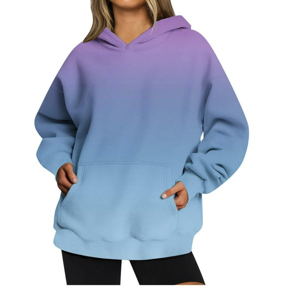 Zpanxa Hoodies for Women Casual Printing Long Sleeve Pullover Hooded Tops with Pocket Blouse Light Blue XXL