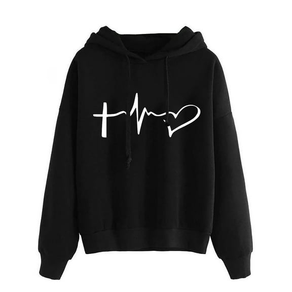 Zpanxa Hoodies for Women Fashion Casual Long Sleeve Print Hooded Pocket Sweatshirt Tops Blouse Black XXL