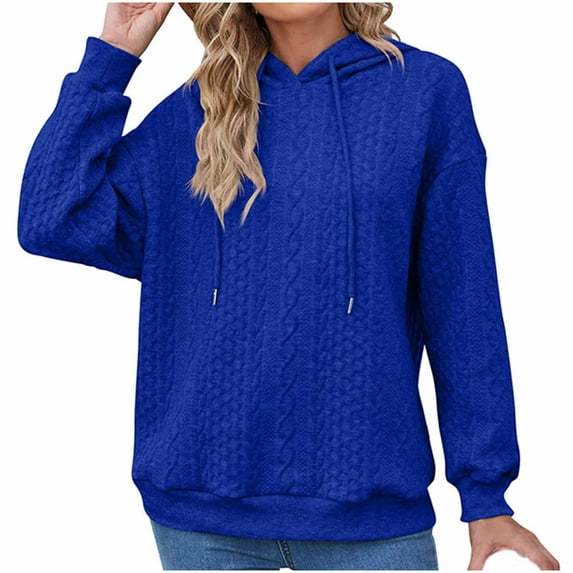 Zpanxa Hoodies for Women Fashion Solid Lace Up Long Sleeve Hooded Sweater Hoodies Blue XXL