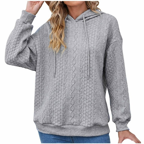 Zpanxa Hoodies for Women Fashion Solid Lace Up Long Sleeve Hooded Sweater Hoodies Gray M