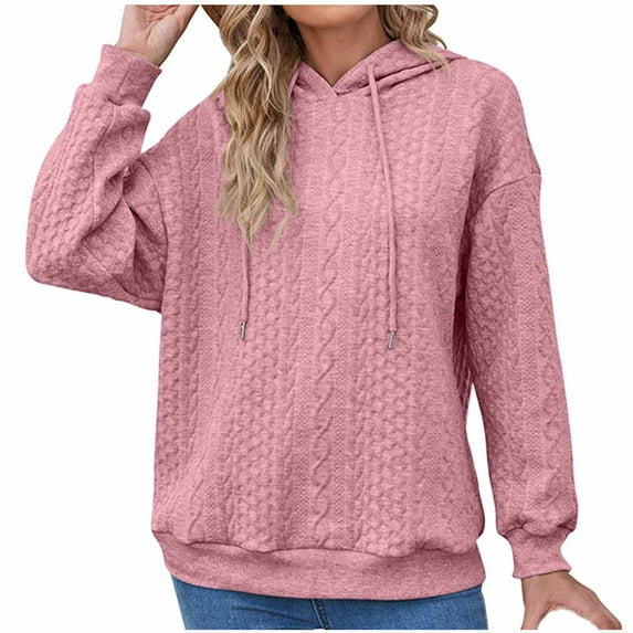 Zpanxa Hoodies for Women Fashion Solid Lace Up Long Sleeve Hooded Sweater Hoodies Pink L