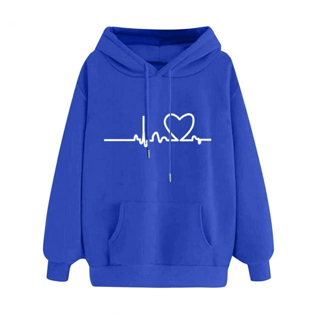 Zpanxa Hoodies for Women Loose Long Sleeve Sweatshirt Heart Print ...