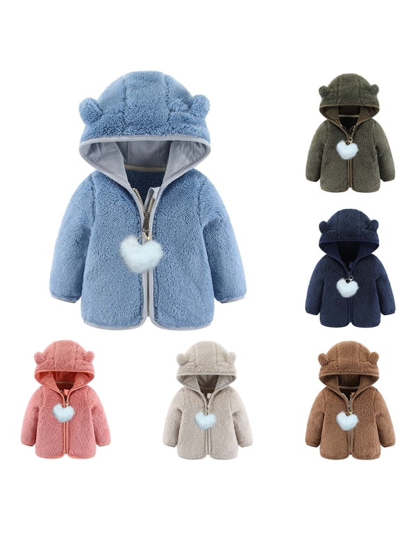 Infant Bear Ear Hooded Jacket 0-24M Heart Charm Plush Coat Snap Closure Cozy Stroller Wear for Photo Shoots