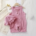 thumbnail image 1 of Zpanxa Infant Girl Strap Romper Suspender Jumpsuit Outfit Set 2 Piece Summer Clothes with Ruffle Hat Soft Breathable Vest Bodysuit Solid Color, 1 of 3