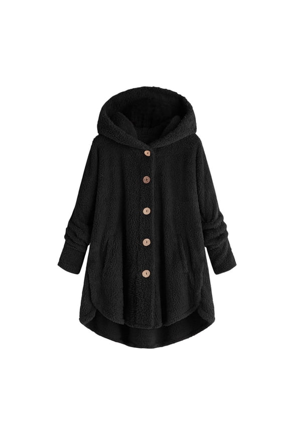 Jackets for Women Hoodies for Women Winter Fleece Sweatshirt Soft Polar Fleece Coat Jacket Sweater for Winter Spring Outdoor Plus Size Button Plush Tops Black 2 M
