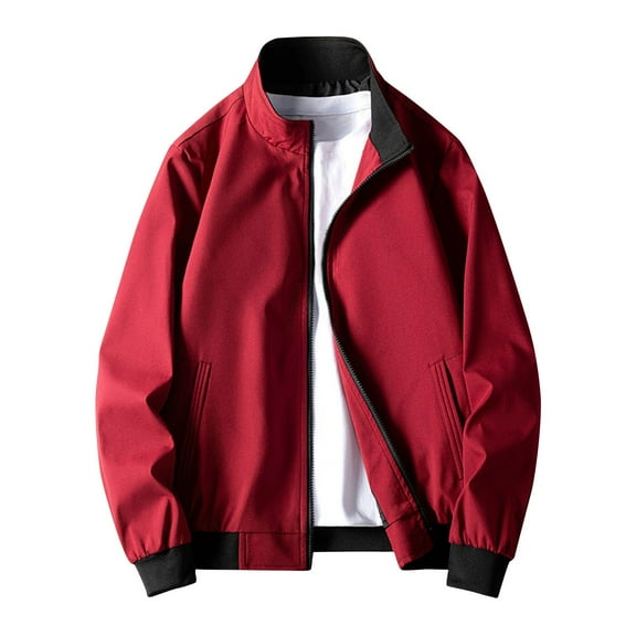 Zpanxa Jackets for Men Fashion Lightweight Drawstring Hooded Coats Slim Zip up Jacket Outwear Red M