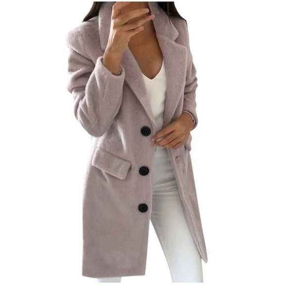 Zpanxa Jackets for Women Fashion Dressy Winter Warm Faux Coat Open Front Cardigan Plus Size Solid Long Sleeve Double-breasted Outerwear Pink XL