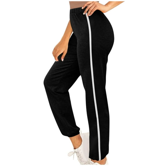 Zpanxa Joggers for Women Casual High Waisted Pants Elastic Waist Sweatpants Fashion Solid Color Casual Sports Pants Full Length Lounge Pants Black XL