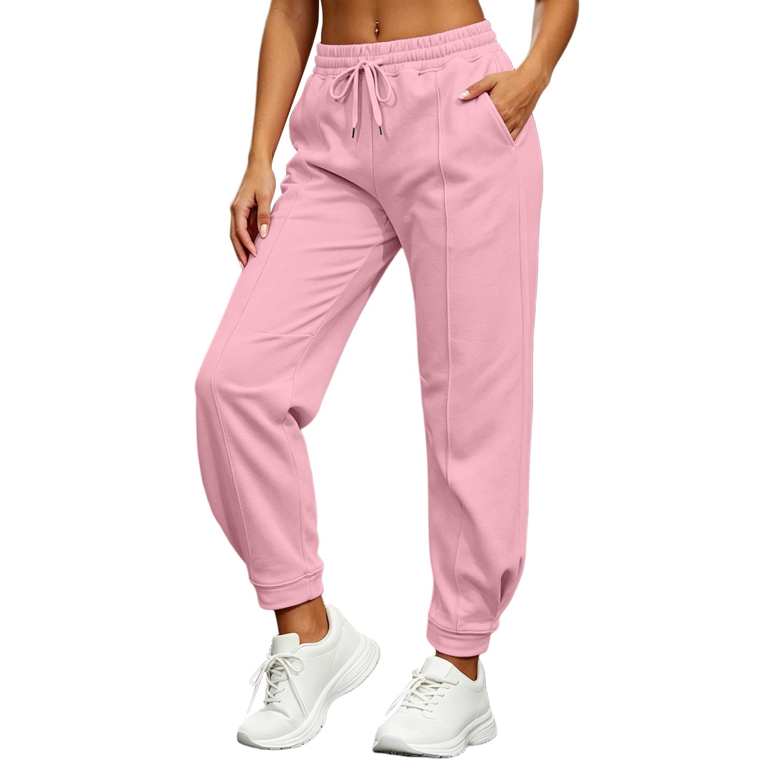 Zpanxa Joggers for Women High Waisted Drawstring Cuffed Hem Loose