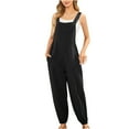 thumbnail image 1 of Zpanxa Jumpsuits for Women Casual Fashion Cold Shoulder Jumpsuit Solid Button Suspender Jumpsuits Wide Pocket Leg Pant Black XXL, 1 of 6