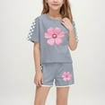 thumbnail image 1 of Zpanxa Kids 2 Piece Casual Set Short Sleeve Plaid Print Tops with Heart Accent and Elastic Waist Pull On Shorts Soft Comfy Matching Outfits for Little Boys Girls Ages 5-14 Years Daily Play, 1 of 8