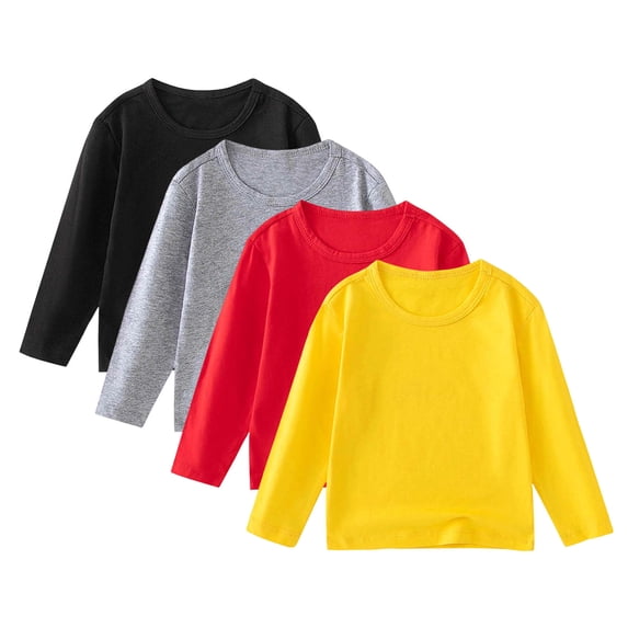 Zpanxa Kids 4 Pack Basic Crew Neck Long Sleeve T Shirts Bright Color Solid Everyday Top Unisex Multicolor 8 Years