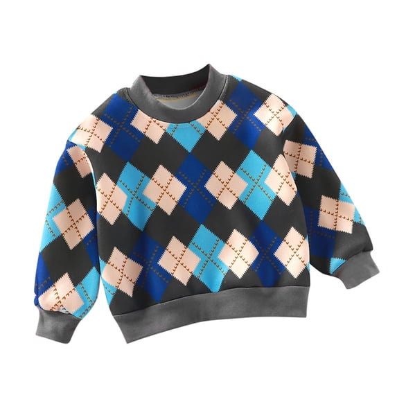 Zpanxa Kids Argyle Plaid Crew Neck Sweatshirt Long Sleeve Pullover Ribbed Trim Toddler Gray 6-7 Years