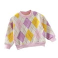 thumbnail image 1 of Zpanxa Kids Argyle Plaid Crew Neck Sweatshirt Long Sleeve Pullover Ribbed Trim Toddler Purple 2-3 Years, 1 of 3