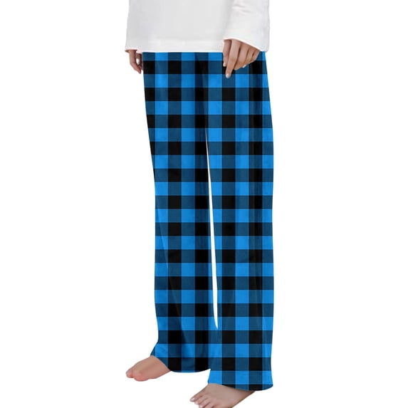 Zpanxa Kids Blue Buffalo Plaid Lounge Pants Elastic Waist Loose Straight Leg Sleepwear Trousers for Homewear Pants for Girls