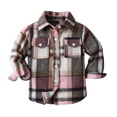 thumbnail image 1 of Zpanxa Kids Brushed Flannel Shacket Plaid Button Front Notch Lapel Long Sleeve with Pockets Cardigan Style Casual Outerwear for Boys Girls Ages 3 to 11, 1 of 3