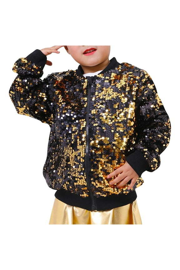 Kids Colorful Sequin Sparkle Jacket Glitter Zip Front Long Sleeve Party Wear Casual Coat No Hood Outerwear for Boys Girls Ages 3 to 10