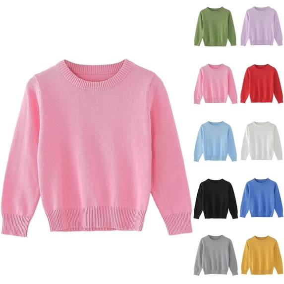 Zpanxa Kids Crew Neck Solid Basic Knit Pullover Sweater Long Sleeve Soft Lightweight Casual Layering Tops Cotton Sweaters for Girl