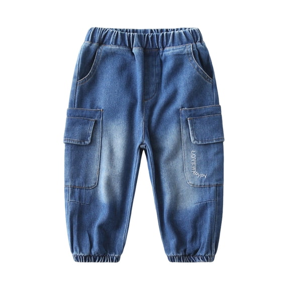 Zpanxa Kids Distressed Light Wash Denim Jogger Pants Elastic Waist Roll Cuff Soft Stretch Jeans for Toddler Outdoor Wear Pants for Boys