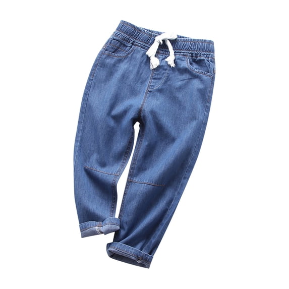 Zpanxa Kids Drawstring Jogger Jeans Cropped Denim Pants Casual Sporty Style Jeans for Boys Dark Blue 13 Years