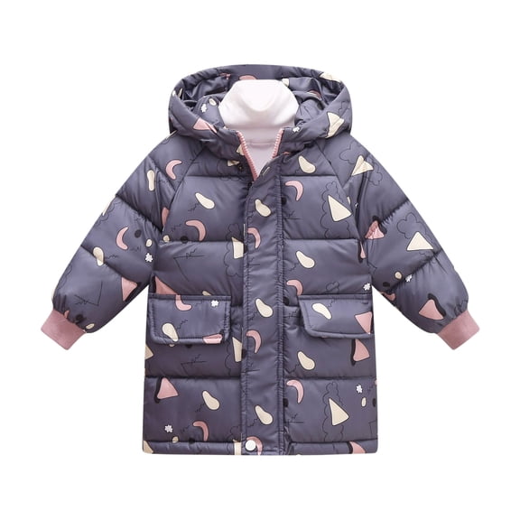 Zpanxa Kids Floral Print Puffer Jacket with Hood, Insulated Quilted Winter Coat with Zip and Button Front Pockets, Warm Long Sleeve Casual Outerwear for Boys Girls Ages 1 to 8