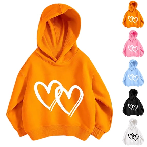 Zpanxa Kids Multicolor Heart Print Black Pullover Hoodie Casual Sweatshirt for School Daily Wear