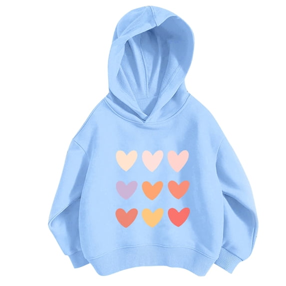 Zpanxa Kids Multicolor Heart Print Black Pullover Hoodie Casual Sweatshirt for School Daily Wear
