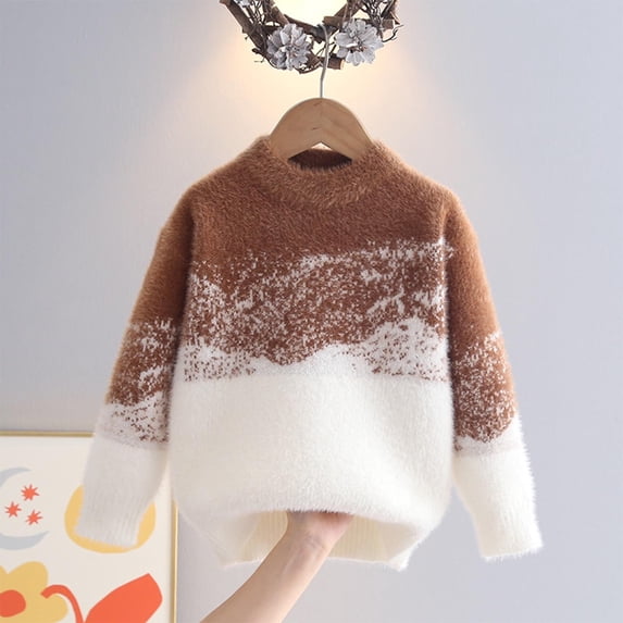 Zpanxa Kids Ombre Gradient Faux Mink Mock Neck Pullover Sweater Fluffy Soft Long Sleeve Warm Knit Tops Cotton Sweaters for Girl