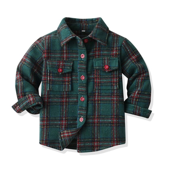 Zpanxa Kids Plaid Flannel Shirt Jacket Button Down Long Sleeve Top Chest Pockets Lightweight Winter Fall Outerwear Stylish Classic Checkered Tops