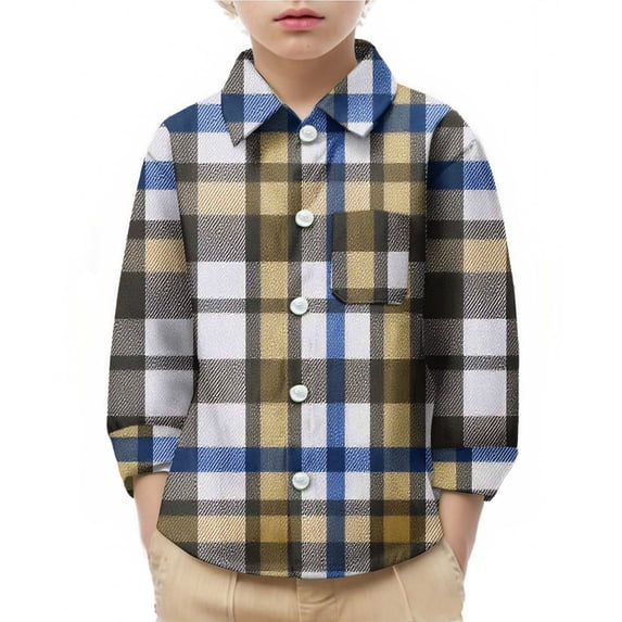 Zpanxa Kids Plaid Print Button Down Flannel Shirt Long Sleeve with Chest Pocket Casual School Daily Wear Top Winter Top for Boys