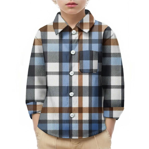 Zpanxa Kids Plaid Print Button Down Flannel Shirt Long Sleeve with Chest Pocket Casual School Daily Wear Top Winter Top for Boys