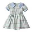 thumbnail image 1 of Zpanxa Kids Plaid Print Puff Sleeve Dress, Girls Peter Pan Collar A-Line Sundress with Button Front for Daily Wear Mint Green 7 Years, 1 of 1