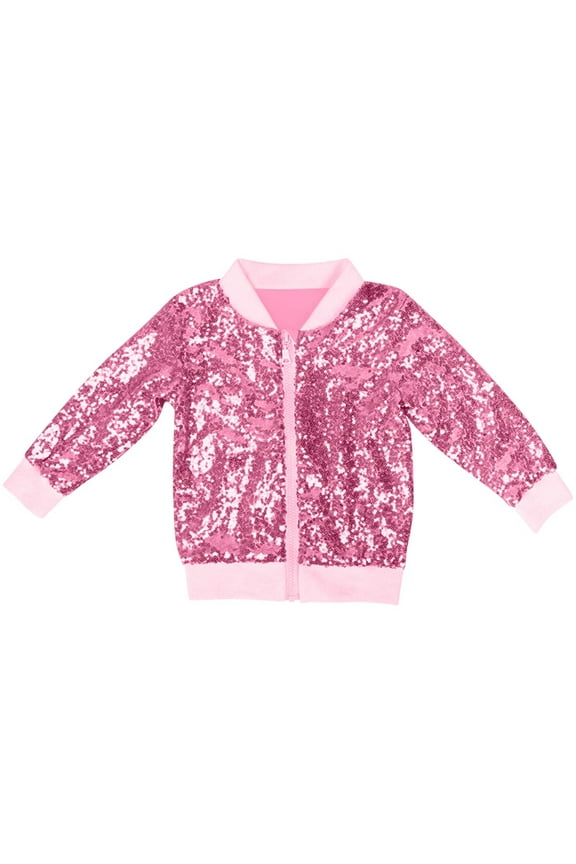 Kids Sequin Jacket Solid Color Sparkle Zip Front Long Sleeve Glitter Party Wear Casual Coat No Hood Outerwear for Boys Girls Ages 3 to 10