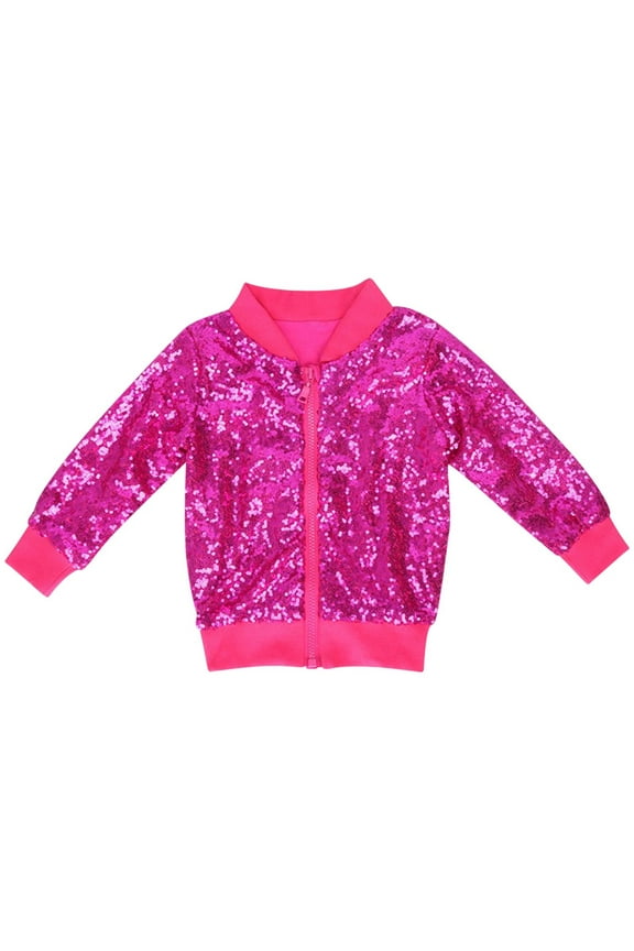 Kids Sequin Jacket Solid Color Sparkle Zip Front Long Sleeve Glitter Party Wear Casual Coat No Hood Outerwear for Boys Girls Ages 3 to 10