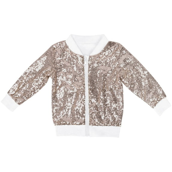 Zpanxa Kids Sequin Jacket Solid Color Sparkle Zip Front Long Sleeve Glitter Party Wear Casual Coat No Hood Outerwear for Boys Girls Ages 3 to 10