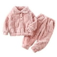 thumbnail image 1 of Zpanxa Kids Sherpa Pajama Set Fleece Lined Coat and Pants Thermal Winter Home Wear for Boys Girls Cozy Outfit, 1 of 8