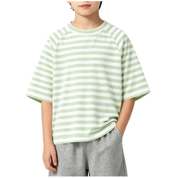 Zpanxa Kids Shirts Striped Crew Neck Loose Fit Breathable Summer Casual Tee