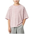 thumbnail image 1 of Zpanxa Kids Shirts Striped Crew Neck Loose Fit Breathable Summer Casual Tee, 1 of 6