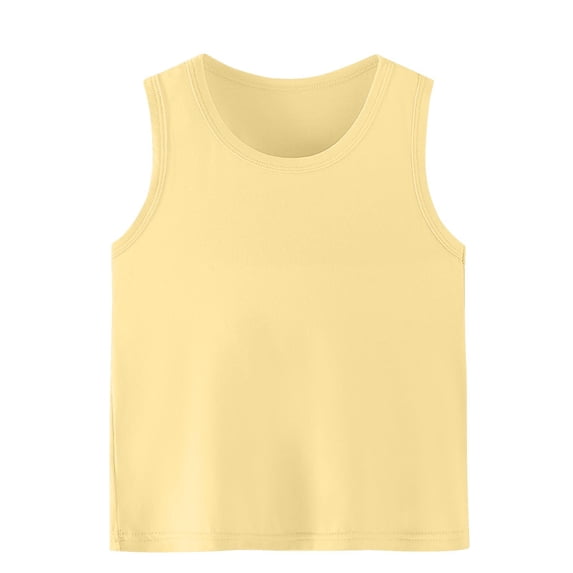Zpanxa Kids Tank Tops Solid Color Round Neck Sleeveless Base Shirt Cotton for Summer