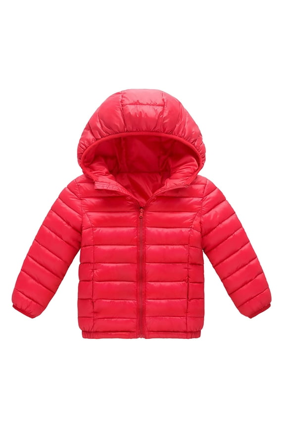 Kids Ultra Lightweight Puffer Jacket Solid Color Hooded Quilted Long Sleeve Thin Warm Winter Coat Casual Outerwear for Boys Girls Ages 2 to 8