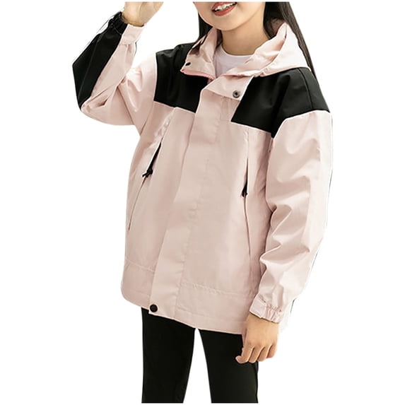 Zpanxa Kids Waterproof Windbreaker Solid Color Hooded Jacket All Weather Outdoor Spring Fall Long Sleeve Casual Outerwear for Boys Girls Ages 4 to 15